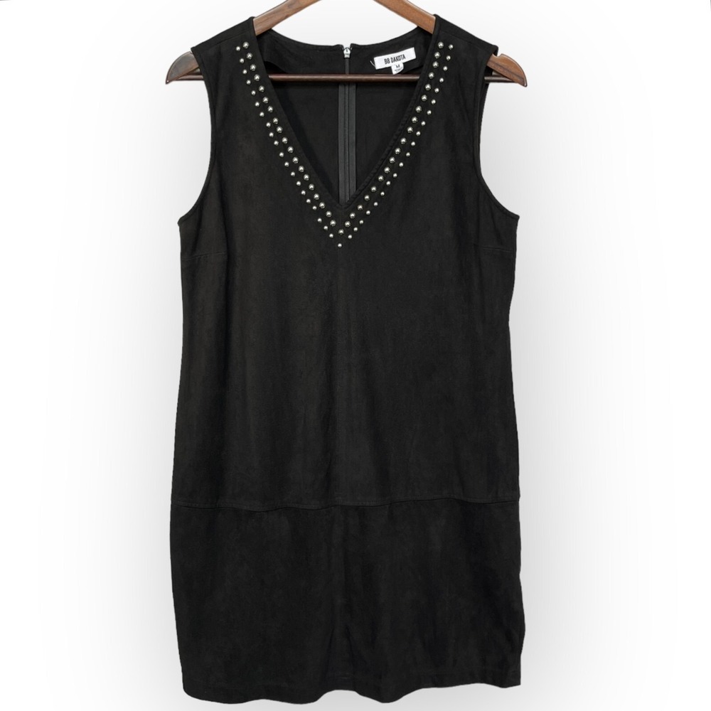 BB Dakota Womens Black Faux Suede Studded V-Neck Sleeveless Shift Dress Size M